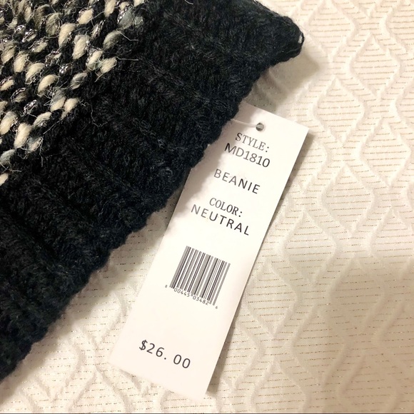 Madden Pom Pom Hat Black Metallic Beanie Winter - Picture 6 of 6